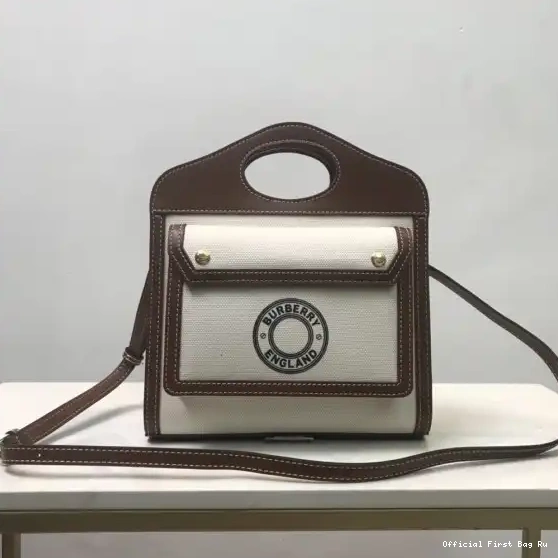 Official FirstBag Ru Mini BURBERRY Bag Two-tone Leather Pocket and Canvas 0602